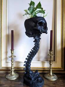 Złote i czarne doniczki z podstawkami z grzbietem, doniczki z żywicy w kształcie czaszki, wystrój domu w stylu gotyckim, dekoracja w stylu czaszki grozy, misa na cukierki, ozdoby, odpowiednie do dekoracji domu, dekoracji ogrodu, prezentów świątecznych