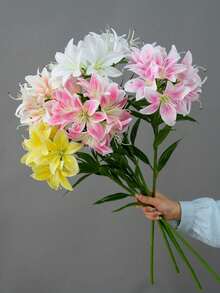 1pc 10-Head Artificial Lily Flower Branch, Living Room Decor, Floral Arrangement, Photography Prop - Multicolor - View 2