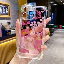Funda de TPU transparente con esquinas, apta para iPhone 16, 15, 14, 13, 12, 11, 16E, Mini, Plus, Pro Max, serie Honor 400, serie MOTO E serie G24-84, serie OPPO A serie RENO, series Galaxy 22 23 24 25 y A03-55. Diseño con hibiscos en rosa, funda protectora creativa y suave de alta calidad, resistente al agua, a las caídas y a los arañazos. - transparente - Ver 5