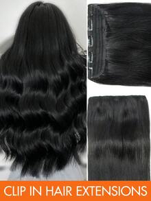 1pc 5-Clip Real Human Hair Extensions, Long Straight Hair, Women's Wide Hair Piece, 3/4 Full Head Clip-In Straight Hair, Thick Hair Clips, Standard Hair Piece, Soft Double-Layer Straight Hair, Real Human Hair, Adds Hair Length - Multicolor - View 18