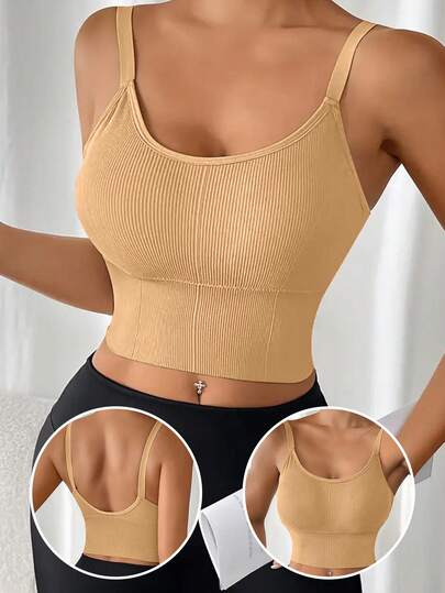 1pc Women's EssElegance Minimalist Comfortable Wireless Breathable Camisole Bra Top