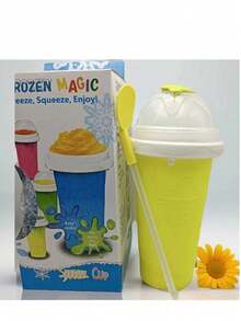 1个挤压式冰沙杯，自制奶昔杯，挤压成冰杯，快速冷却饮料摇摇杯，带盖吸管，便携式果汁挤压杯，双层硅胶DIY魔幻雪花泥挤压杯，适用于果汁、汽水、牛奶和冰淇淋 - 彩色 - 查看 16