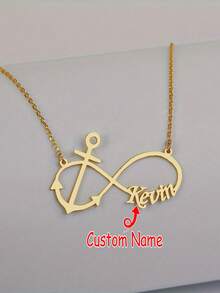 1 pieza Elegante collar de cadena con ancla personalizado con colgante de acero inoxidable con nombre de amor infinito, con forma de cruz - Regalo diario simple y de moda, regalo de Año Nuevo