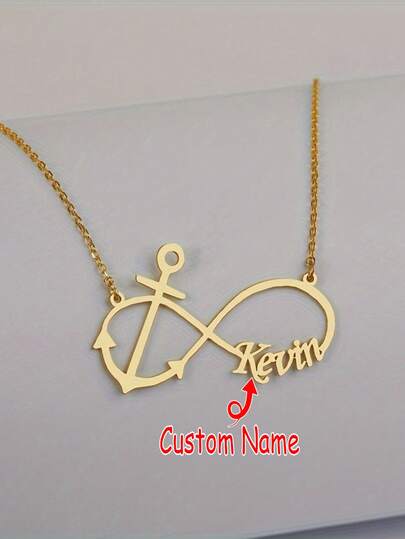 1 pieza Elegante collar de cadena con ancla personalizado con colgante de acero inoxidable con nombre de amor infinito, con forma de cruz - Regalo diario simple y de moda, regalo de Año Nuevo
