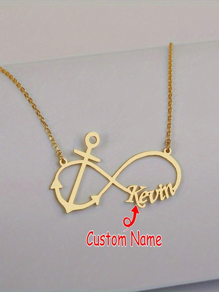 1 pieza Elegante collar de cadena con ancla personalizado con colgante de acero inoxidable con nombre de amor infinito, con forma de cruz - Regalo diario simple y de moda, regalo de Año Nuevo