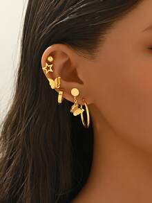 6件套女士不锈钢小号环形耳环