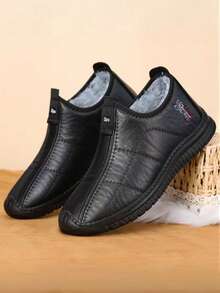 Herren beliebte Winter Slip-On Lässig Sportschuhe, Große Größen lässige Schuhe, chinesische Stickerei, Lederobermaterial, warm thermisch gefüttert, flach, Gummi rutschfeste Sohle, geeignet für Männer mittleren Alters, Winterausflüge, Alltagstragen, Zuhause, Feste, Geschenk für Vater - Schwarz - Übersicht 9