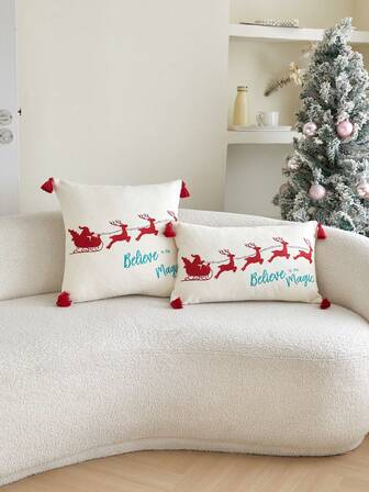 1 件灯芯绒雪橇刺绣抱枕套，适用于客厅、卧室、派对等各种场合，四季皆宜