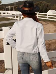 Áo khoác denim nữ màu trắng dáng ngắn ôm sát - Phong cách miền Tây giản dị, phù hợp cho trang phục thường ngày, chụp ảnh ở trang trại và phối đồ đa năng. - trắng - Xem 6