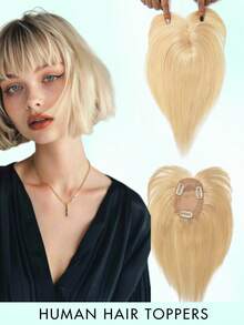 Hair Toppers For Women Real Human Hair 8-14inch Straight Human Hair Topper With Bangs Skin Scalp Big Base Cover Thinning Or Loss Top Pieces Real HairPieces 360°3D Bangs Thinning Blonde Hair For Daily - Multicolor - View 36