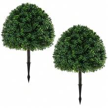 2PCS 28'' Artificial Boxwood Topiary Ball Tree Set W/Ground Spike Sun-Protective - Green - View 9