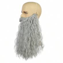 Men Long Curly Grey Fake Beard Wizard Cosplay Big Mustache Beard Accessories Adult Heat Resistant Synthetic Fiber Brethable Adjustable Size For Cosplay Halloween Costume Party
