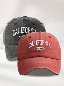 MAKEFGE 1pc Unisex Outdoor Casual Fashion CALIFORNIA Embroidery Washed UV Protection Adjustable Soft Baseball Cap, Suitable For Daily Matching Halloween