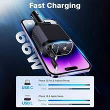 W&O Bộ sạc ô tô nhanh 4 trong 1 có thể thu vào với máy chiếu hình ngôi sao, đèn trang trí ô tô linh hoạt, sạc tốc độ cao 66W, cáp dài 31,5 inch, 2 cổng USB, tương thích với điện thoại 15/14/13/12/11, Galaxy, Pixel và nhiều thiết bị thông minh khác, quà tặng cho người yêu xe, tương thích với iPhone, phụ kiện ô tô nữ, phụ kiện ô tô dành cho nữ, trang trí ô tô, phụ kiện nội thất ô tô, đồ dùng thiết yếu cho ô tô, đồ dùng phải có cho ô tô, phụ kiện xe tải, quà tặng Giáng sinh - bluelight - Xem 6