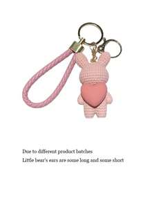 1pc Cute Cartoon Heart Knitted Car Key Chain Pendant, Couple Rabbit & Bear Keychain, Lovely Plush Christmas Gift