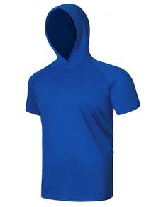 Men's Performance Hooded Gym T-Shirt, Lightweight Quick Dry Breathable Workout Top For Fitness & Daily Wear - 寶藍色 - 查看 4