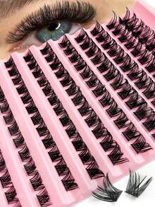 Asiteo 120片装 D型卷翘DIY假睫毛簇，8-16mm混合自然款假睫毛，浓密纤长款簇状假睫毛，卷翘单根假睫毛，纤细纤长款假睫毛，打造卡通般纤长美睫，适合新手在家使用 - D - 查看 1