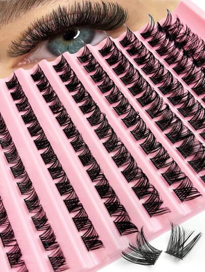  Asiteo 120片装 D型卷翘DIY假睫毛簇，8-16mm混合自然款假睫毛，浓密纤长款簇状假睫毛，卷翘单根假睫毛，纤细纤长款假睫毛，打造卡通般纤长美睫，适合新手在家使用