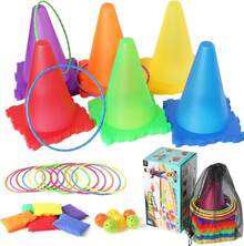 Juego de Carnaval 31 Piezas 3 en 1 para Niños - Conos de Plástico Blando, Bolsas de Frijoles,Juegos de Lanzamiento de Aros - Juego Exterior para Jardín, Fiestas Familiares y de cumpleaños - 1 - Ver 1