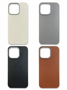 4-Pack Luxury Leather Texture Phone Cases, Compatible With IPhone & Galaxy, Black, Grey, Brown, Beige - Multicolor - View 32