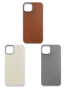 Funda de teléfono de lujo con textura de lichi de tacto suave, combinación de 3 colores para todas las estaciones, gris, marrón y beige, compatible con iPhone/Galaxy - Multicolor - Ver 16