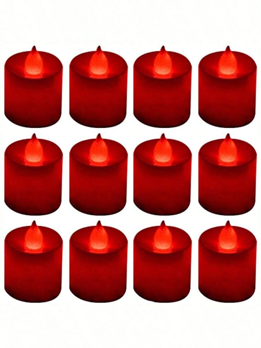 24/12/1pcs Flameless LED Tea Light Candles, Red Battery Operated Electronic Simulation Candles, Suitable For Wedding, Party, Christmas, Valentine's Day And Holiday Celebration Decoration, Can Be Used As Table Centerpiece, Anniversary, Outdoor Decoration, Christmas Decoration, Red Tea Light, Flameless Candle, Christmas Decoration, LED Candle, Twilight Birthday Decoration (Red)