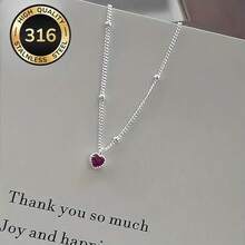 Allergy Resistant Delicate Style 316 Stainless Steel Sparkling Silver Heart-Shaped Red Pendant Necklace, Suitable For Daily Wear In Autumn And Winter, Valentine's Day Gift For Loved Ones, Receive My Daily Gifts, And Clear Local Warehouse Inventory. - Đỏ - Xem 8