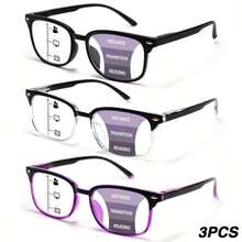 2pcs/3pcs Classic Multi-Focus Reading Glasses, Bifocal Progressive Lens, Non-Slip Nose Pads, Ultra-Light Frame With Spring Hinges For Comfortable Wear, Fashionable Black & Purple Color - 黑+黑白+紫 - 查看 12