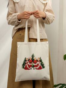 1 Pc Merry Christmas Movie Christmas Tree Pattern Tote Bag Shoulder Bag For Travel Daily Commute Women's Shopping Bag, Best Gift For Her,  Folding Shoulder Bag Summer Beach Holiday Bag, Travel Gift For Man Woman