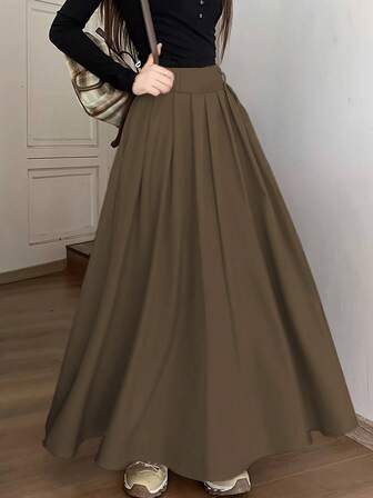 Women's Casual Style Joker Pocket Pleated Skirt