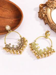 FANYINAN Stylish And Minimalist Zinc Alloy Earrings With 18K Gold-Plated Rhinestones And Faux Pearl Pendants, Perfect For Everyday Wear. Ideal For Holidays, Vacations, Parties, And Birthday Celebrations.