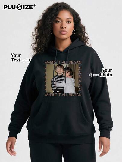 Personalisierbare Oversize Schwarz Hoodies in Große Größen, Füge deine Lieblingsmotive hinzu, du bist schon sehr hübsch!! Du kannst dieses als Geschenk für deine Familie/Freunde/Partner geben.