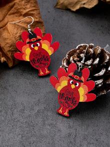 1 Pair Printed Wood Thanksgiving Turkey Earring - Holiday Festive Earrings Jewelry Gift For Mother Wife Girlfriend
