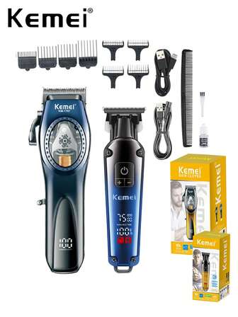 Kemei 2pieces Barber Hair Clippers Kit Professional Haircut & Trimming Kit , KM-1767 Electric Magnetic Motor Hair Cutting Machine DLC Blade Clipper, KM-1866 Electric Hair Trimmer 0MM Gapped Carving Clipper Beard Trimming, Family Hair Cutting Machines, Men's Birthday Gift, Christmas Gift, New Year Gift
