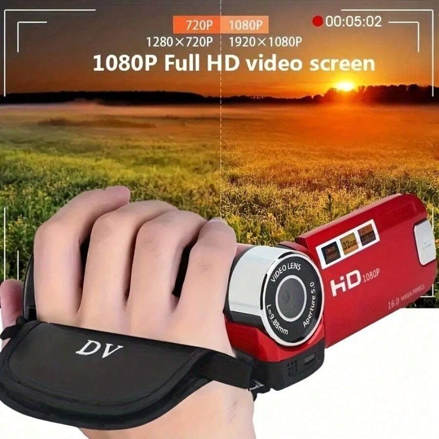 270° Flip Screen Digital Camera With 16x Zoom, 1080P HD, 2.7-Inch Wide-Angle Lens, Connects To Your Phone, Camcorder And Camera In One, Perfect For Travel Vlogging. Includes Two Or Three Batteries. - Upgraded Red Camera - View 1