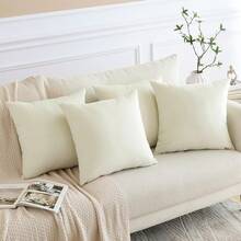 OTOSTAR - Juego de 4 Fundas de Almohada Decorativas de Terciopelo Suave, Cuadradas, Fundas de Cojín Lujosas para Sofá, Patio, Dormitorio, Sala de Estar, 16 x 16 Pulgadas, Crema Blanca - verde oscuro - Ver 5