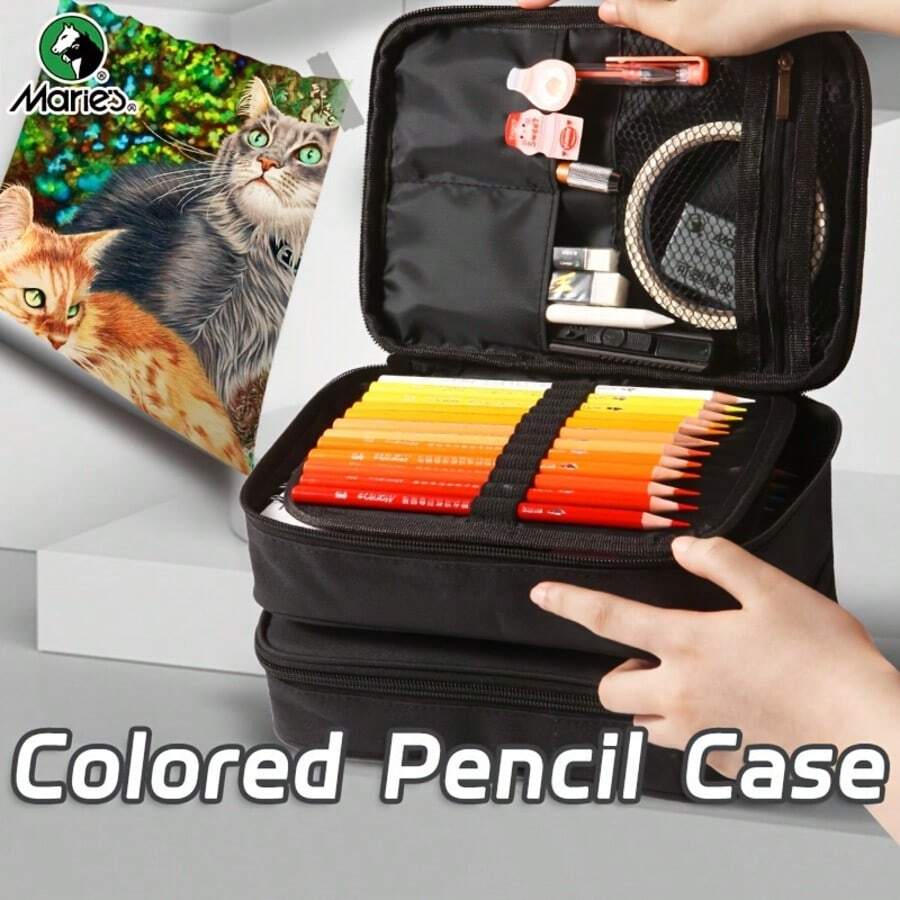 48/72/120 Slots Large Capacity Portable Colored Pencil Case, Black Fabric Zipper Storage Bag, Suitable For Adults, Professionals, Artists, Ideal For Birthday, Travel And More - 1pc Black - View 1