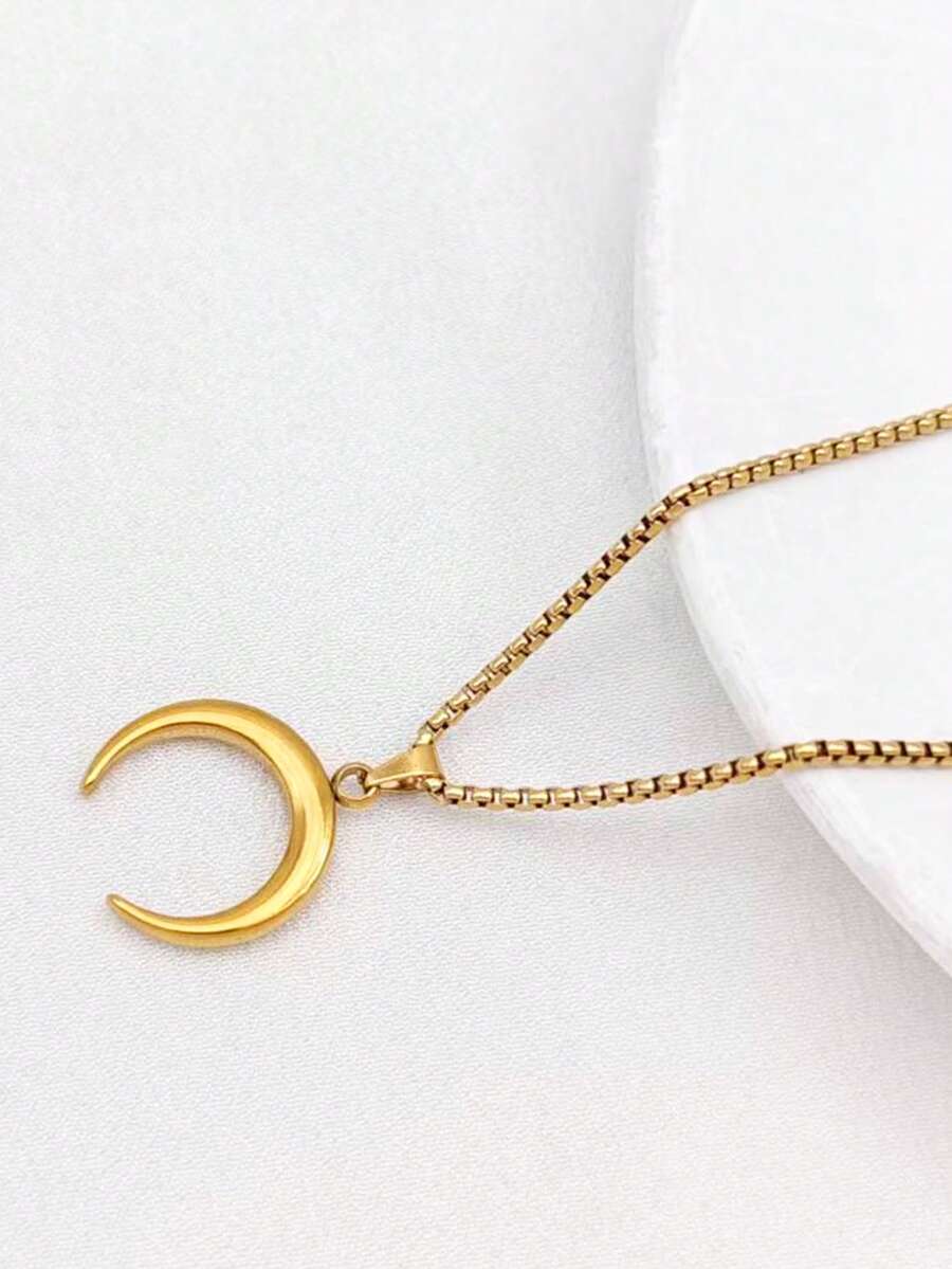 1 Stück 18K vergoldete Edelstahl Halbmond Horn Anhänger Halskette, elegante Choker Kette