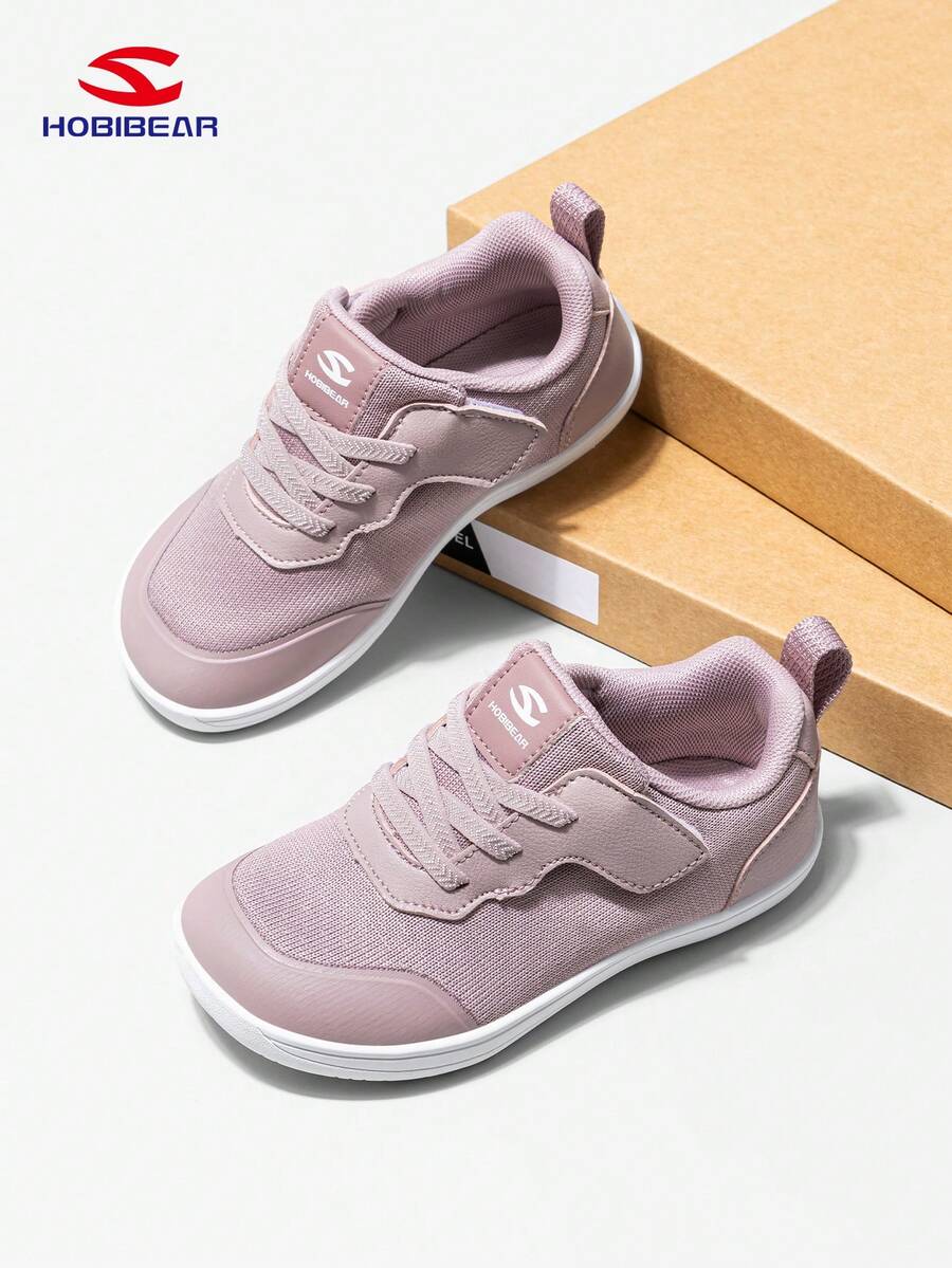 HOBIBEAR 儿童休闲鞋，男童和女童魔术贴宽版舒适透气橡胶鞋底防滑耐磨平底鞋，简约风格适合秋季，粉色 - 粉色 - 查看 1