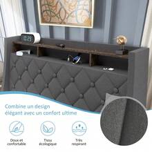 Bed 140X190 CM With Slatted Frame, Double Bed Storage Space With LED And USB, Hydraulic Bed 140 X 190 With Storage Space Under The Bed, 2-Person Bed, Gray - 查看 4