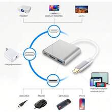 1pc 3-In-1 USB-C To HDTV Interface Card For  Pro/Air And IPad Pro - Supports 4K Multi Port Audio/Video Conversion, Built-In USB 3.0, PD Power Delivery And Type-C Cable, HDTV To USB Interface Card, Multifunctional Connection, Compact Design, High-Sp - Silver - View 5