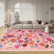 Bcareself Washable Hot Pink Area Rug Hot Pink Boho Large Living Room Rug Floral Non-Slip Soft Oriental Vintage Color Bedroom Carpet Dining Room Nursery Home Office Indoor Decor - 玫紅色 - 查看 12