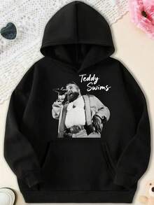 Teddy Swims Concert Scene Monochrome Teddy Swims Print Themed Hoodie Black,Fall Hoodies,Men's Fall Clothes,Street Wear,Halloween,Mens Hoodies,Y2k Clothes,Jesus Hoodie,Thanksgiving Day,Nightmare Before Christmas,Christmas - Black - View 1