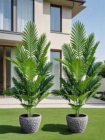 大型人造向日葵树，逼真的茂密叶子，适用于家居装饰、户外空间、花园、露台、门廊、婚礼、生日、周年纪念日、复活节、母亲节、父亲节、毕业典礼、独立日、感恩节、圣诞节、万圣节、新年、情人节、圣帕特里克节、斋月等 - 不含花盆