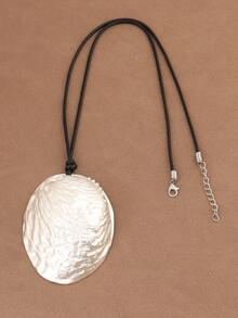 1 pezzo Collana alla moda con pendente asimmetrico in stile boho, con conchiglia d'ostrica e perla, finitura opaca oro e argento, corda cerata, adatta per uso quotidiano da donna, catena da 28" + 2" estensibile