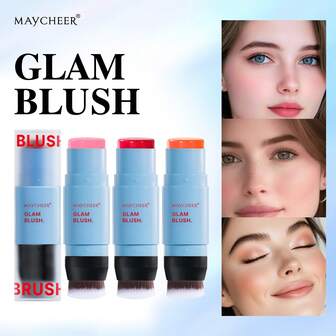 二合一腮红棒，色彩鲜艳，防晕染，保湿腮红棒，用途广泛，适合生日礼物、万圣节派对，最佳色调