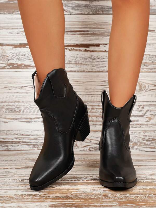 بوت قصيرة بكعب سميك للنساء، متعددة الاستخدامات، برقبة مدببة، على طراز الفارس، للربيع والخريف