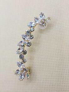 طقم أقراط أذن أيسر بلون فضي مرصع بالراين ستراس وأقراط مشبك، مجوهرات لامعة مناسبة للحفلات