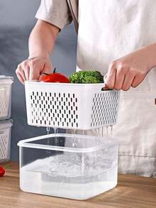 1 paquete, caja de almacenamiento de refrigerador de gran capacidad, cesta de drenaje de conservación fresca, organizador multifuncional sellado transparente, plástico PP, contenedor de almacenamiento frío de verduras, frutas, carnes, estantería de artículos varios de cocina, regalo de Navidad, almacenamiento de alimentos para el hogar