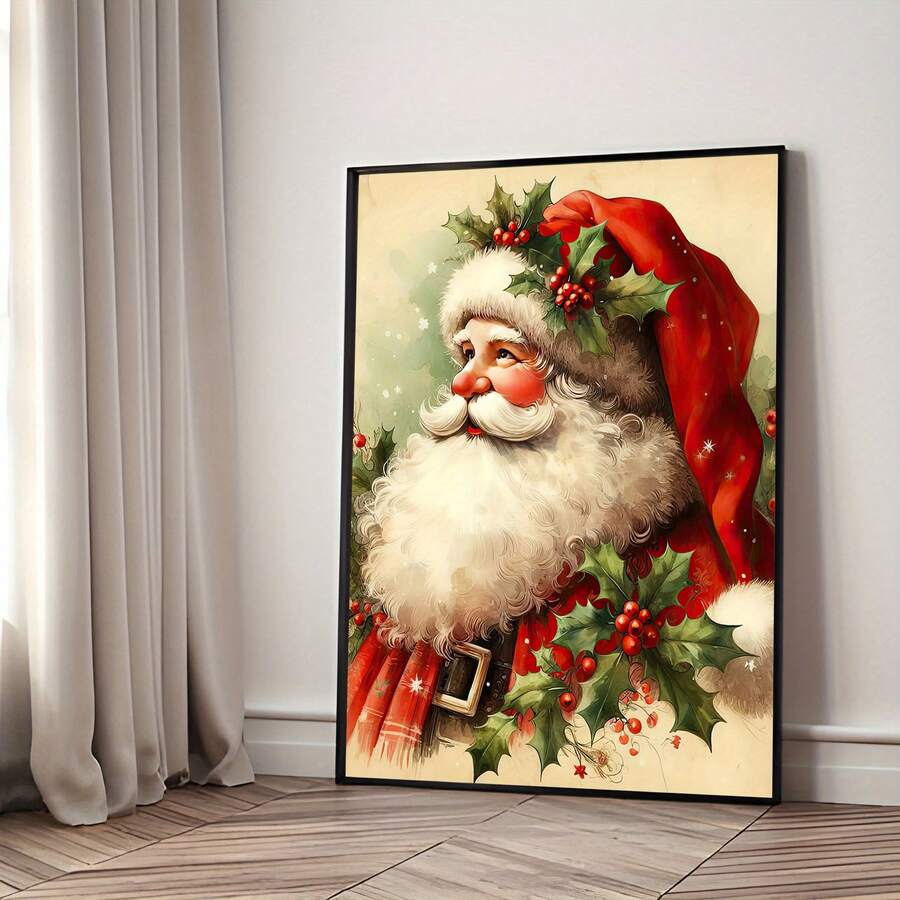 1pc Vintage Santa Claus Canvas Poster - Frameless Christmas Wall Art Decor With Santa'S Face Holiday Colors - Indoor/Outdoor Decoration For Living Room, Kitchen, Office - Perfect Christmas Gift For Home Decoration, Festive Artwork, Highquality Print, Seasonal Decorators